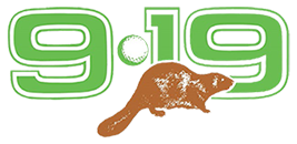 The 9-19 Club Logo with a Golf Ball and a Beaver